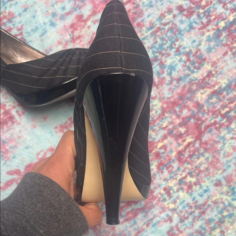 Steve Madden Black Pinstripe Peep-Toe Heels - Picture 4 of 5